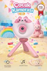 Dijital Fotoğraf Makineleri IPS Ekran Çocuk Kamerası Video Makinesi 1080P S8 Pembe