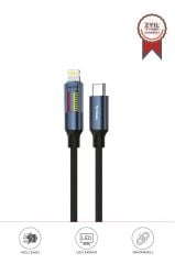 Şarj Kablosu Type-C to Lightning Led Ekranlı Hızlı 27W Örgü Data Kablo U21 Siyah
