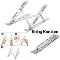 Torima JX-18 Laptop Stand MacBook Notebook Katlanabilir Taşınabilir Metal Standı Gümüş