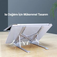 Torima JX-18 Laptop Stand MacBook Notebook Katlanabilir Taşınabilir Metal Standı Gümüş
