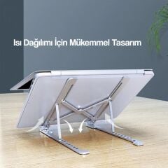 Laptop Standı Katlanabilir Taşınabilir Macbook Notebook Standı JX18 Gümüş