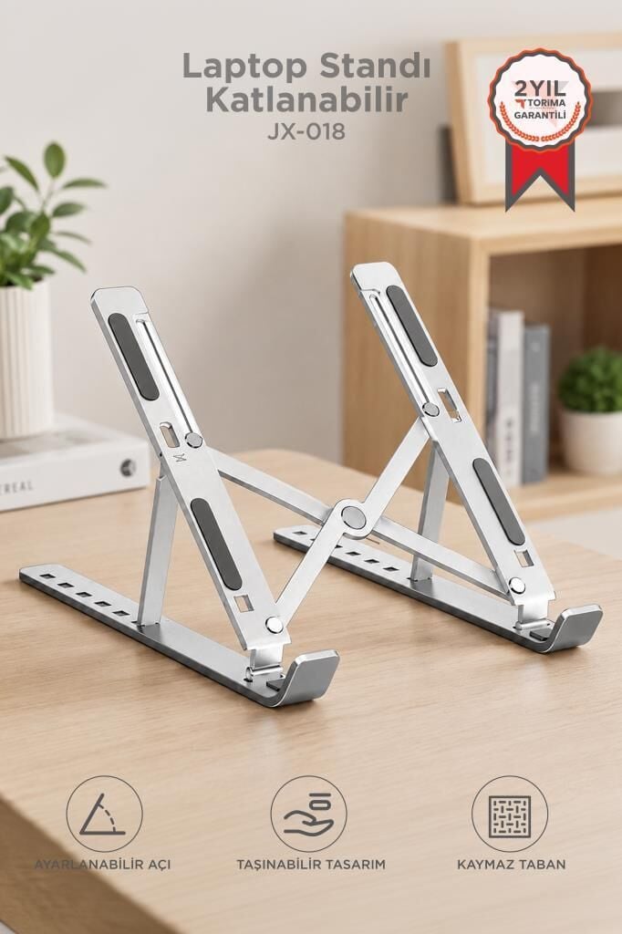 Laptop Standı Katlanabilir Taşınabilir Macbook Notebook Standı JX18 Gümüş