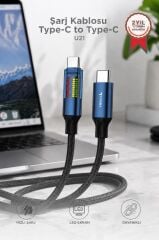 Şarj Kablosu Type-C to Type-C Led Ekranlı Hızlı 60W Data Kablo U21 Siyah