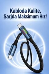 Şarj Kablosu Type-C to Type-C Led Ekranlı Hızlı 60W Data Kablo U21 Siyah