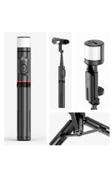 Tripod Çok Amaçlı Led Işıklı Kumandalı Selfie Çubuğu Q12S Siyah