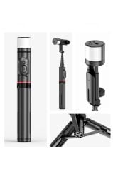 Tripod Çok Amaçlı Led Işıklı Kumandalı Selfie Çubuğu Q12S Siyah