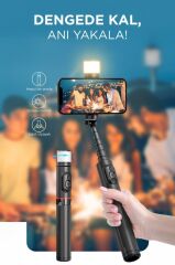 Tripod Çok Amaçlı Led Işıklı Kumandalı Selfie Çubuğu Q12S Siyah