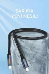 Şarj Kablosu Type-C to Type-C Led Ekranlı Hızlı 60W Data Kablo U21 Siyah