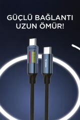 TORIMA U21 Siyah Type-C to Type-C 60W Hızlı Şarj Kablosu – LED Ekranlı, Dayanıklı Örgü Kablo