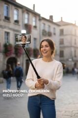 Tripod Çok Amaçlı Led Işıklı Kumandalı Selfie Çubuğu Q12S Siyah