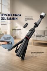 Tripod Çok Amaçlı Led Işıklı Kumandalı Selfie Çubuğu Q12S Siyah