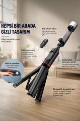 Tripod Çok Amaçlı Led Işıklı Kumandalı Selfie Çubuğu Q12S Siyah