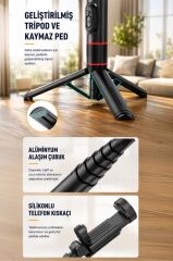 Tripod Çok Amaçlı Led Işıklı Kumandalı Selfie Çubuğu Q12S Siyah