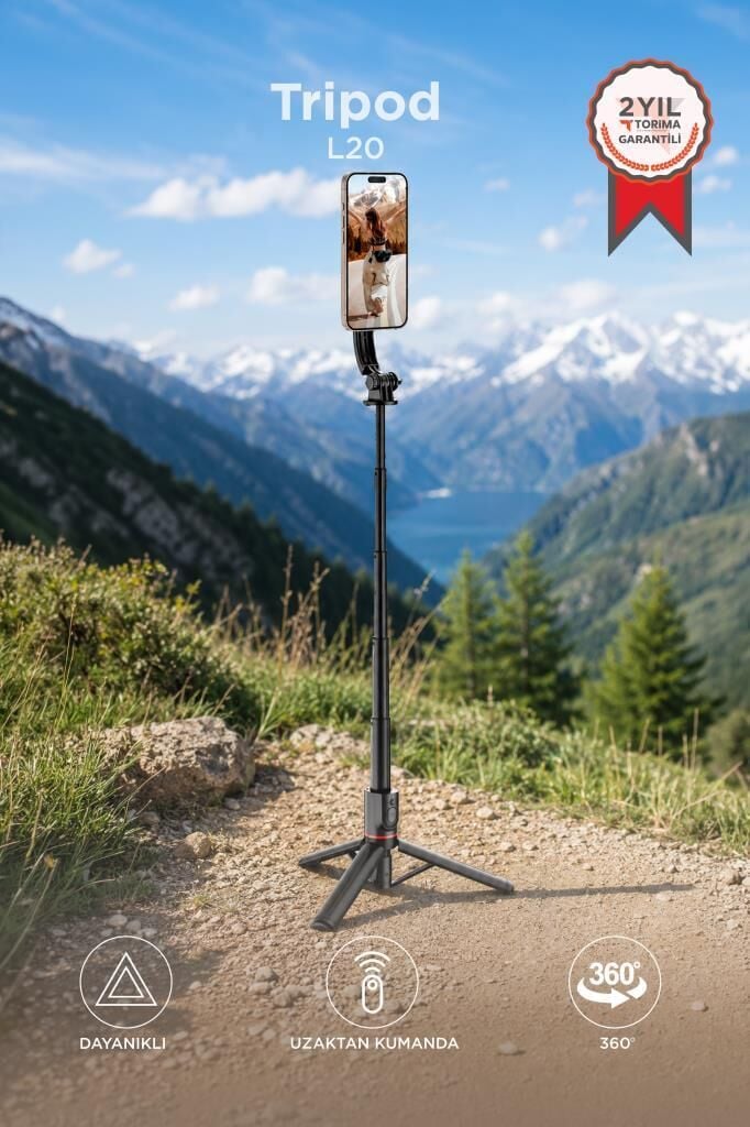Tripod Çok Amaçlı Kumandalı Selfie Çubuğu L20 Siyah