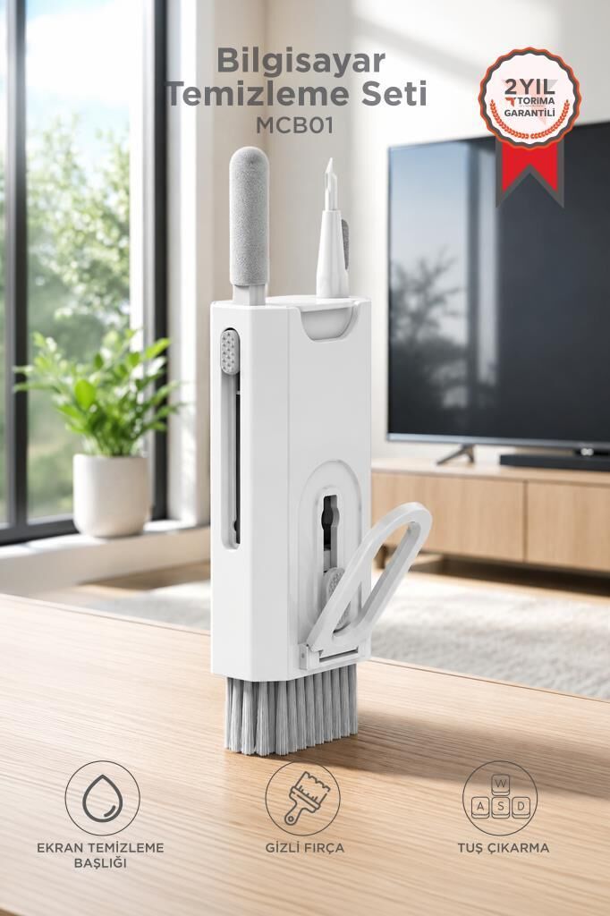 Bilgisayar Temizleme Set Sprey Depolu 8IN1 Klavye Ekran Kulaklık Mouse Telefon Temizleme MCB01 Beyaz