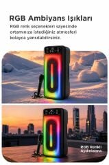 Bluetooth Hoparlör Mikrofonlu Rgb Işıklı Kablosuz Speaker KTS-1555 Siyah