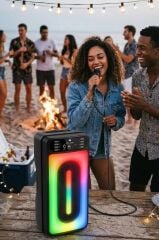 Bluetooth Hoparlör Mikrofonlu Rgb Işıklı Kablosuz Speaker KTS-1555 Siyah