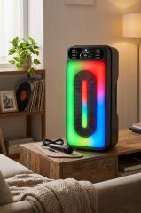 Bluetooth Hoparlör Mikrofonlu Rgb Işıklı Kablosuz Speaker KTS-1555 Siyah