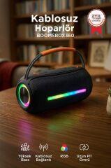 Bluetooth Hoparlör Rgb Işıklı USB TF Destekli Booms Box 360 Siyah