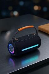 Bluetooth Hoparlör Rgb Işıklı USB TF Destekli Booms Box 360 Siyah