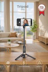 Tripod Çok Amaçlı Kumandalı Selfie Çubuğu Q12 Siyah