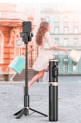 Tripod Çok Amaçlı Kumandalı Selfie Çubuğu Q12 Siyah