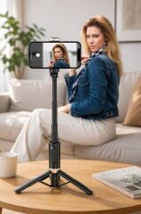 Tripod Çok Amaçlı Kumandalı Selfie Çubuğu Q12 Siyah