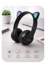 Bluetooth Kulaklık Kulak Üstü Kedi Figürlü Kablosuz Kulaklık P47M Pembe