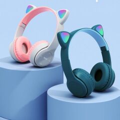 Torima P47M Sevimli Renkli Kedi Kulak Bluetooth Kulaklık Pembe