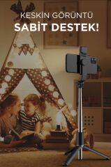 Torima Q02S Çok Amaçlı Tripod Kumandalı Işıklı Selfie Çubuğu Siyah
