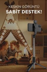 Torima Q02S Çok Amaçlı Tripod Kumandalı Işıklı Selfie Çubuğu Siyah