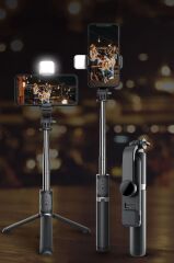 Torima Q02S Çok Amaçlı Tripod Kumandalı Işıklı Selfie Çubuğu Siyah