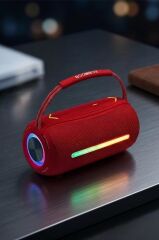 Bluetooth Hoparlör Rgb Işıklı USB TF Destekli Booms Box 360 Kırmızı