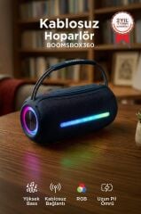 Bluetooth Hoparlör Rgb Işıklı USB TF Destekli Booms Box 360 Mavi