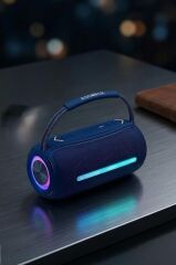 Bluetooth Hoparlör Rgb Işıklı USB TF Destekli Booms Box 360 Mavi