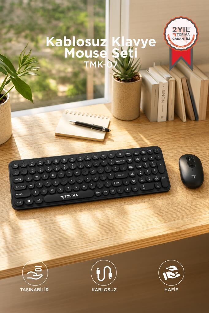 Kablosuz Q Klavye Mouse Seti Retro Daktilo Görünümlü TMK07 Siyah