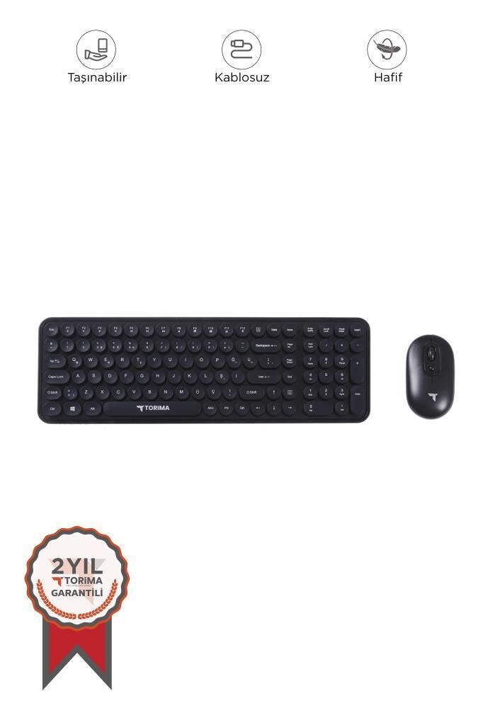 Kablosuz Q Klavye Mouse Seti Retro Daktilo Görünümlü TMK-07 Siyah