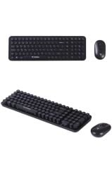 Kablosuz Q Klavye Mouse Seti Retro Daktilo Görünümlü TMK07 Siyah