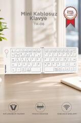 Kablosuz Klavye Bluetooth Katlanabilir Şarjlı Mini Klavye TK08 Beyaz