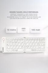 Kablosuz Klavye Bluetooth Katlanabilir Şarjlı Mini Klavye TK08 Beyaz