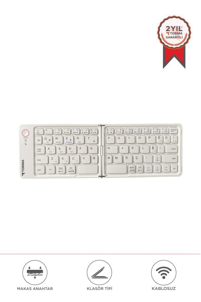 Torima TK-08 Beyaz Kablosuz Katlanabilir Şarjlı Taşınabilir Mini Bluetooth Klavye