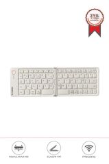 Kablosuz Klavye Bluetooth Katlanabilir Şarjlı Mini Klavye TK08 Beyaz