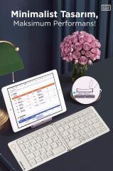 Kablosuz Klavye Bluetooth Katlanabilir Şarjlı Mini Klavye TK08 Beyaz
