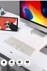 Kablosuz Klavye Bluetooth Katlanabilir Şarjlı Mini Klavye TK08 Beyaz