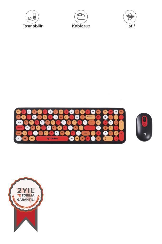 Kablosuz Q Klavye Mouse Seti Retro Daktilo Görünümlü TMK07 Çok Renkli