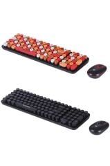 Kablosuz Q Klavye Mouse Seti Retro Daktilo Görünümlü TMK-07 Çok Renkli