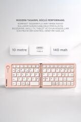 Kablosuz Klavye Bluetooth Katlanabilir Şarjlı Mini Klavye TK08 Pembe