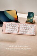 Kablosuz Klavye Bluetooth Katlanabilir Şarjlı Mini Klavye TK08 Pembe