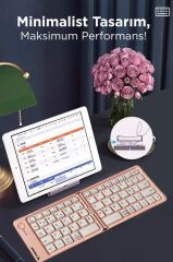 Kablosuz Klavye Bluetooth Katlanabilir Şarjlı Mini Klavye TK08 Pembe