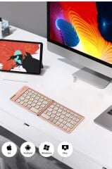 Kablosuz Klavye Bluetooth Katlanabilir Şarjlı Mini Klavye TK08 Pembe